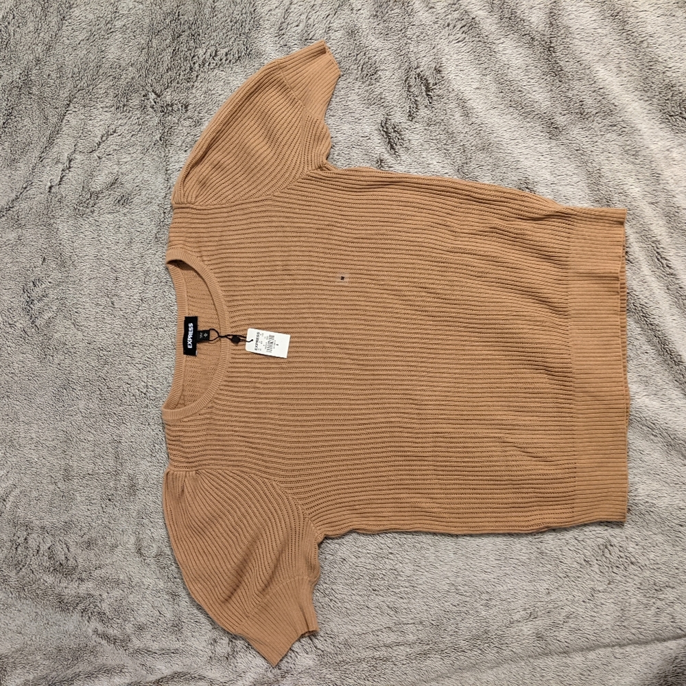 Express textured puff sleeve short sleeve sweater